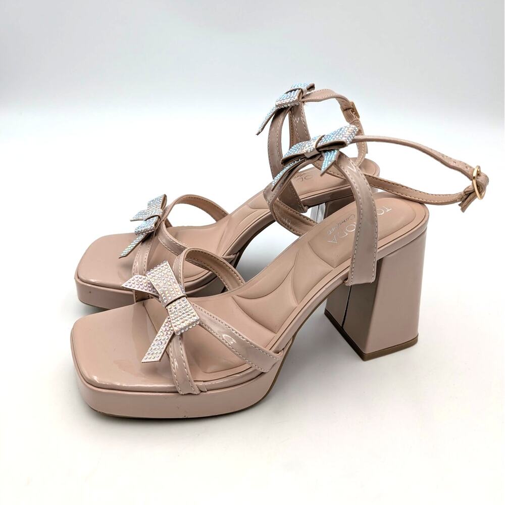 Top Moda Strappy Block Heel Platform Sandals Women's Nude Size US8 EU38.5